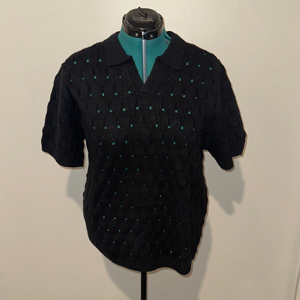 Fashion Nova Black Textured Polo Shirt